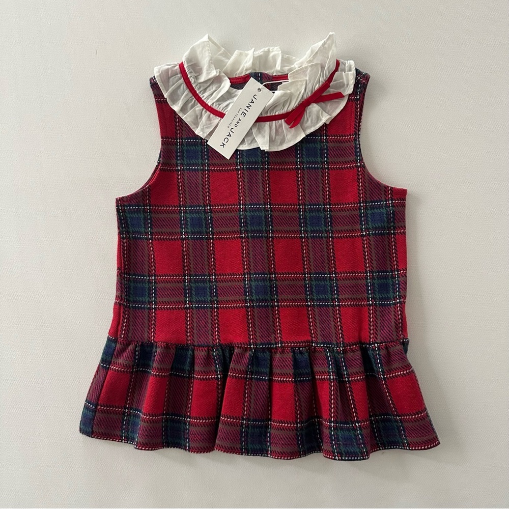 Janie and Jack Girls 6 Holiday Red Plaid Ruffle Top Christmas NWT